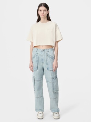 Amiri Embroidered Cropped Tee Tişört Kadın Alabaster | EZS697583