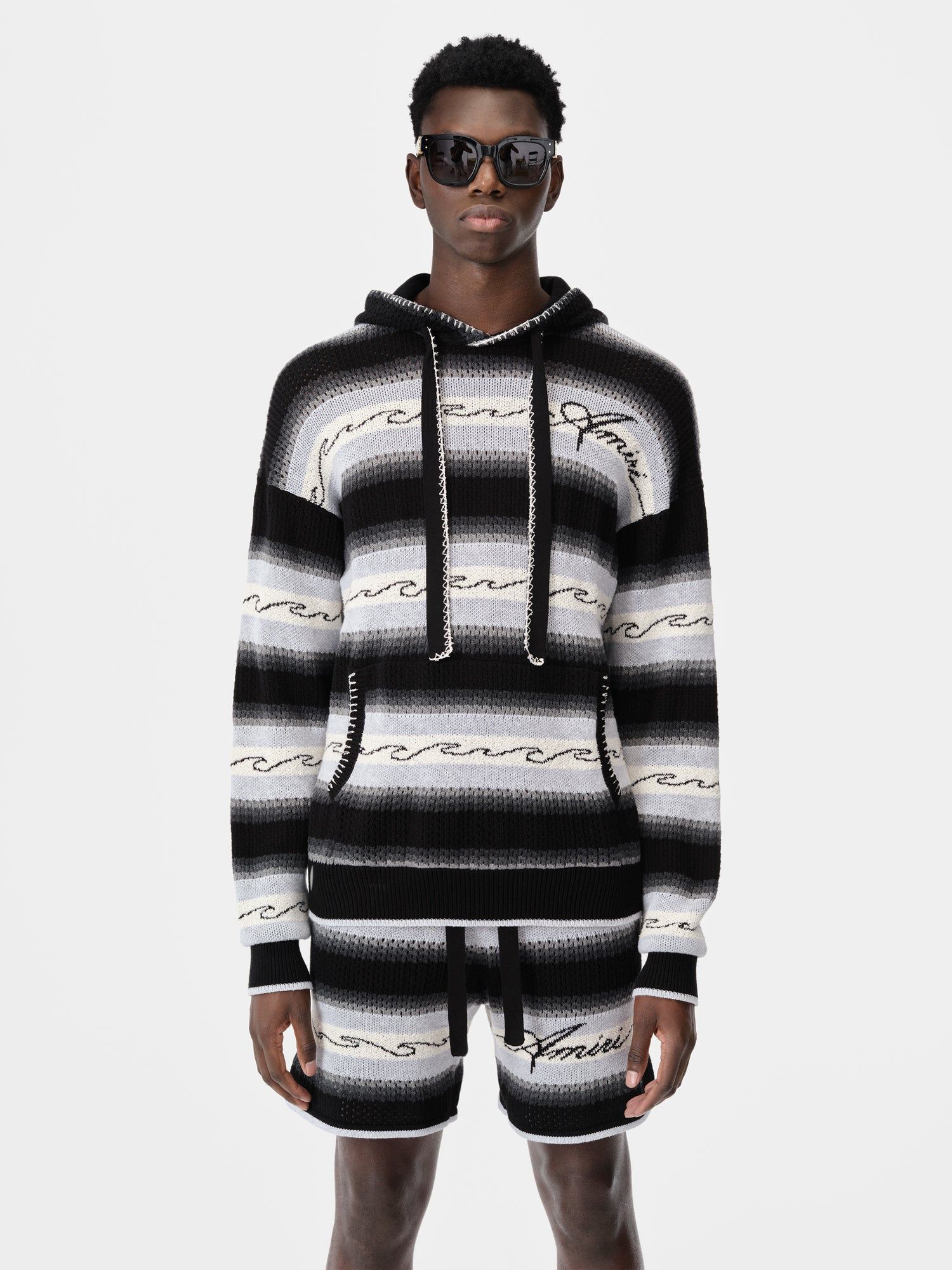 Amiri Amri Wave Baja Stripe Hoodie Triko Erkek Siyah | MPH156038