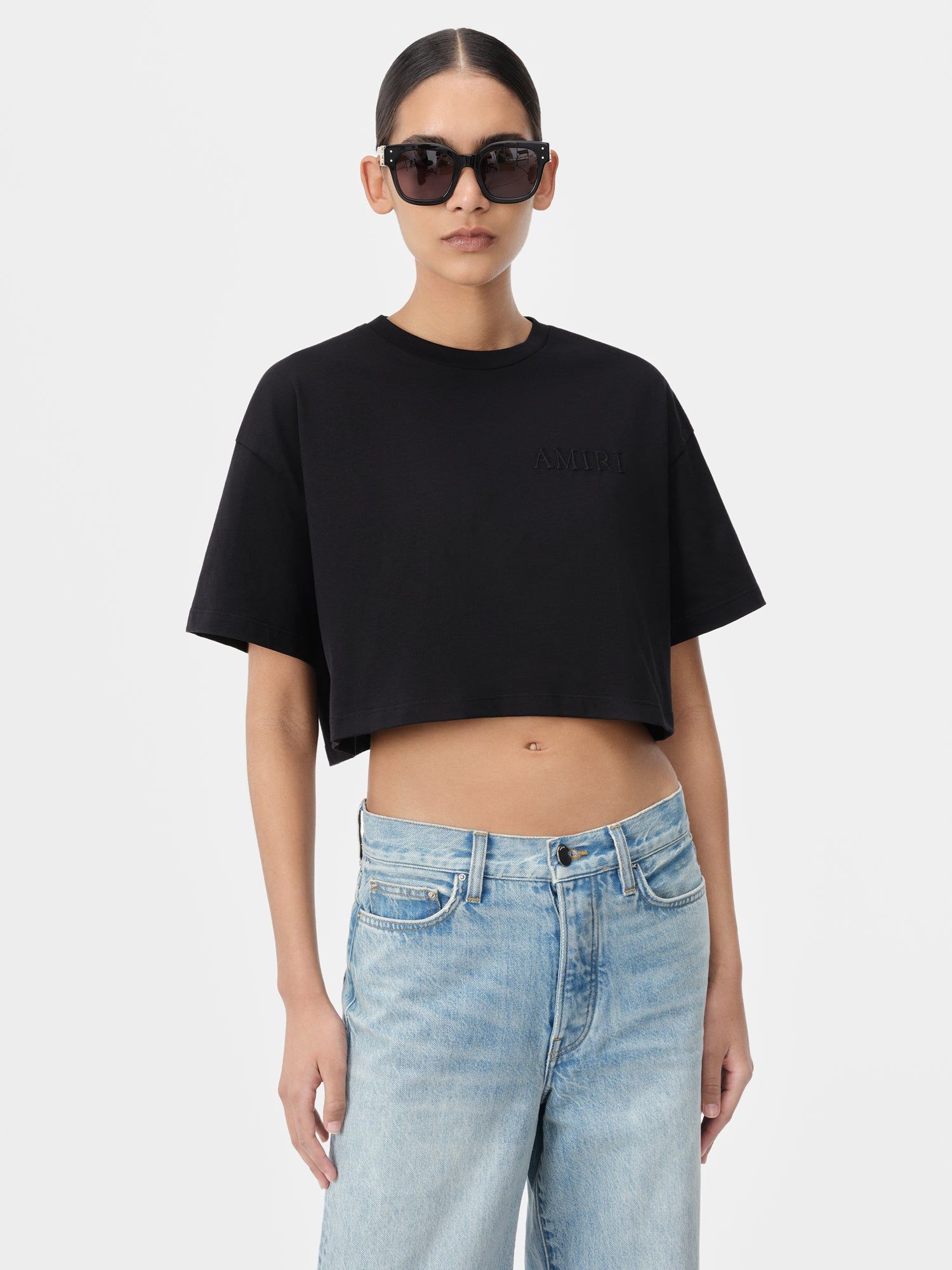 Amiri Embroidered Cropped Tee Tişört Kadın Siyah | STN603829