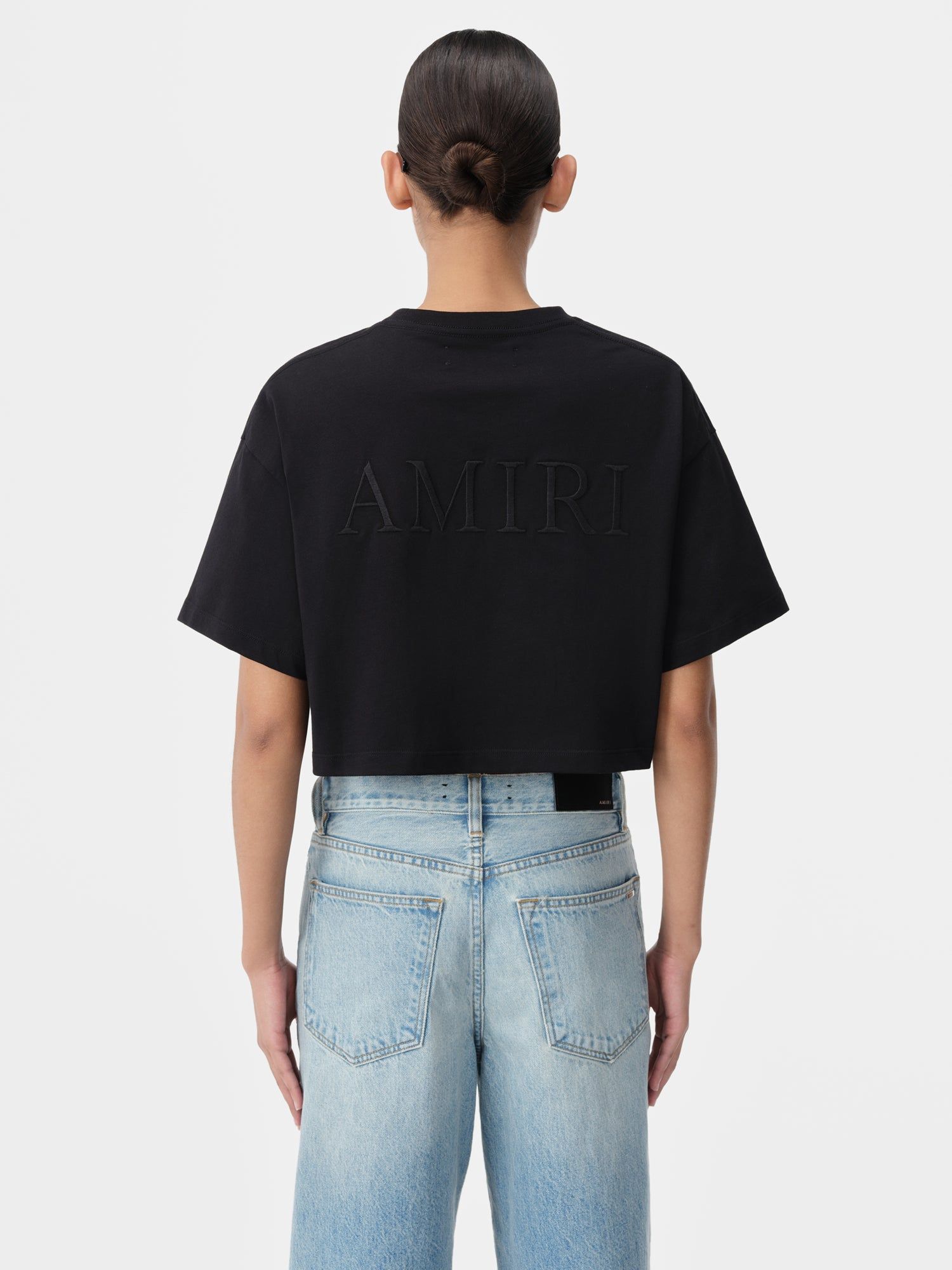 Amiri Embroidered Cropped Tee Tişört Kadın Siyah | STN603829