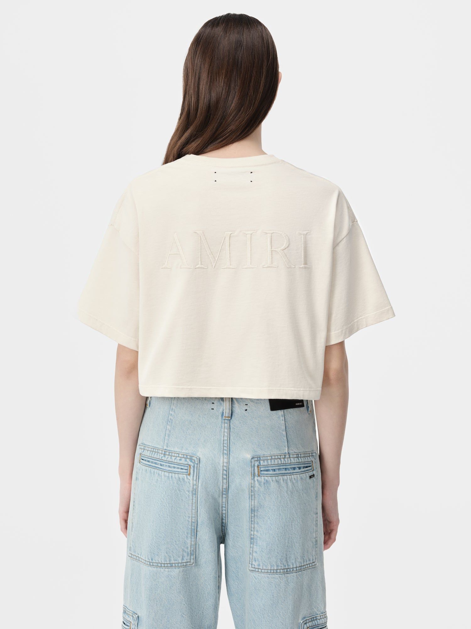 Amiri Embroidered Cropped Tee Tişört Kadın Alabaster | EZS697583