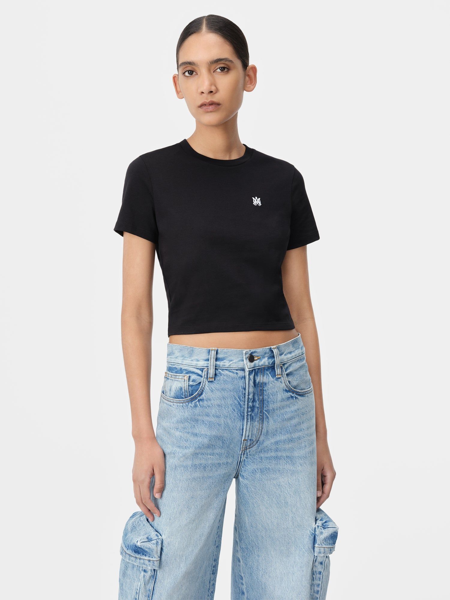 Amiri Ma Embroidered Baby Tee Tişört Kadın Siyah | XAN278954