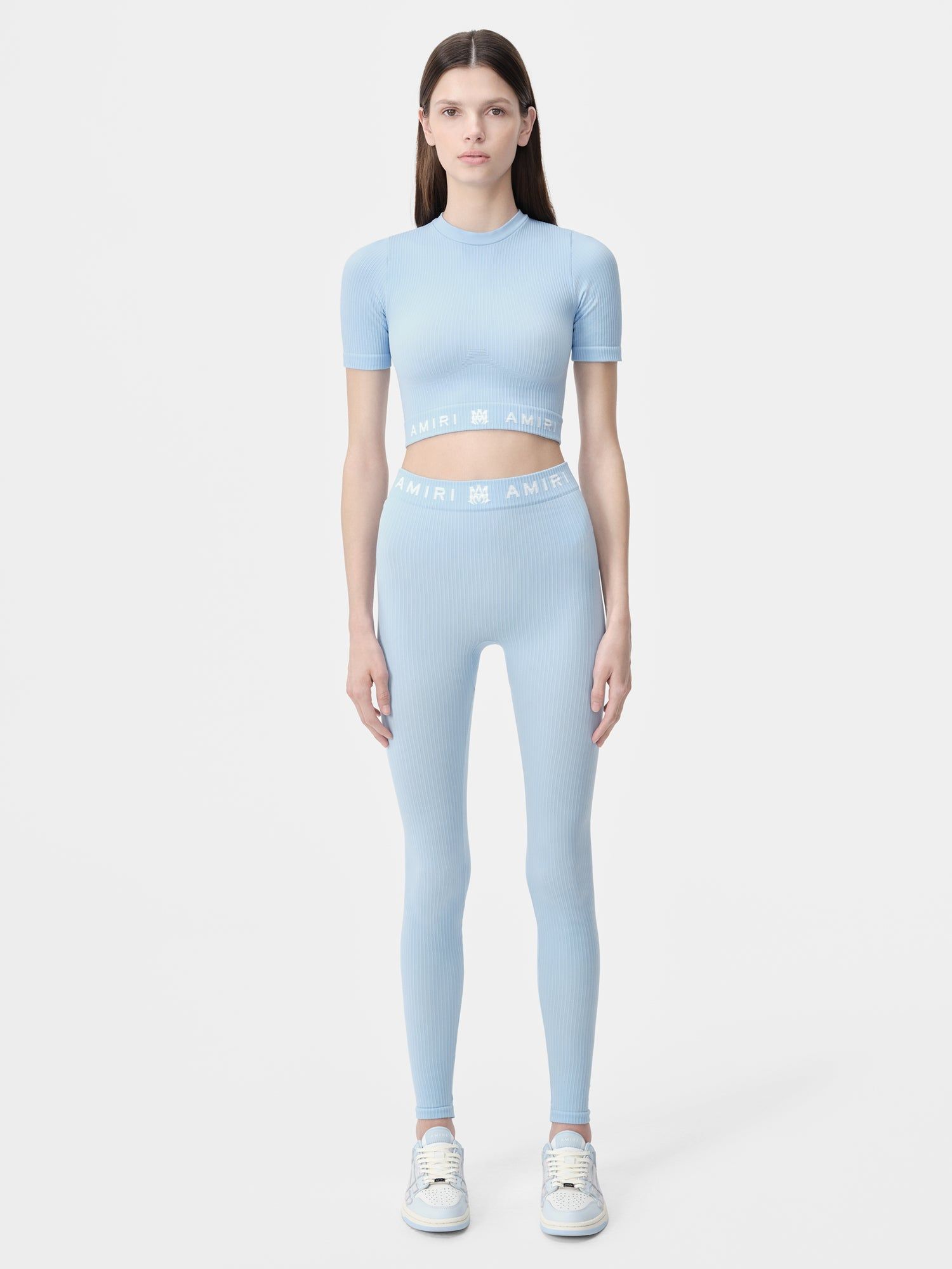 Amiri Ma Ribbed Seamless S/S Top Spor Giyim Kadın Cerulean | WXE108365