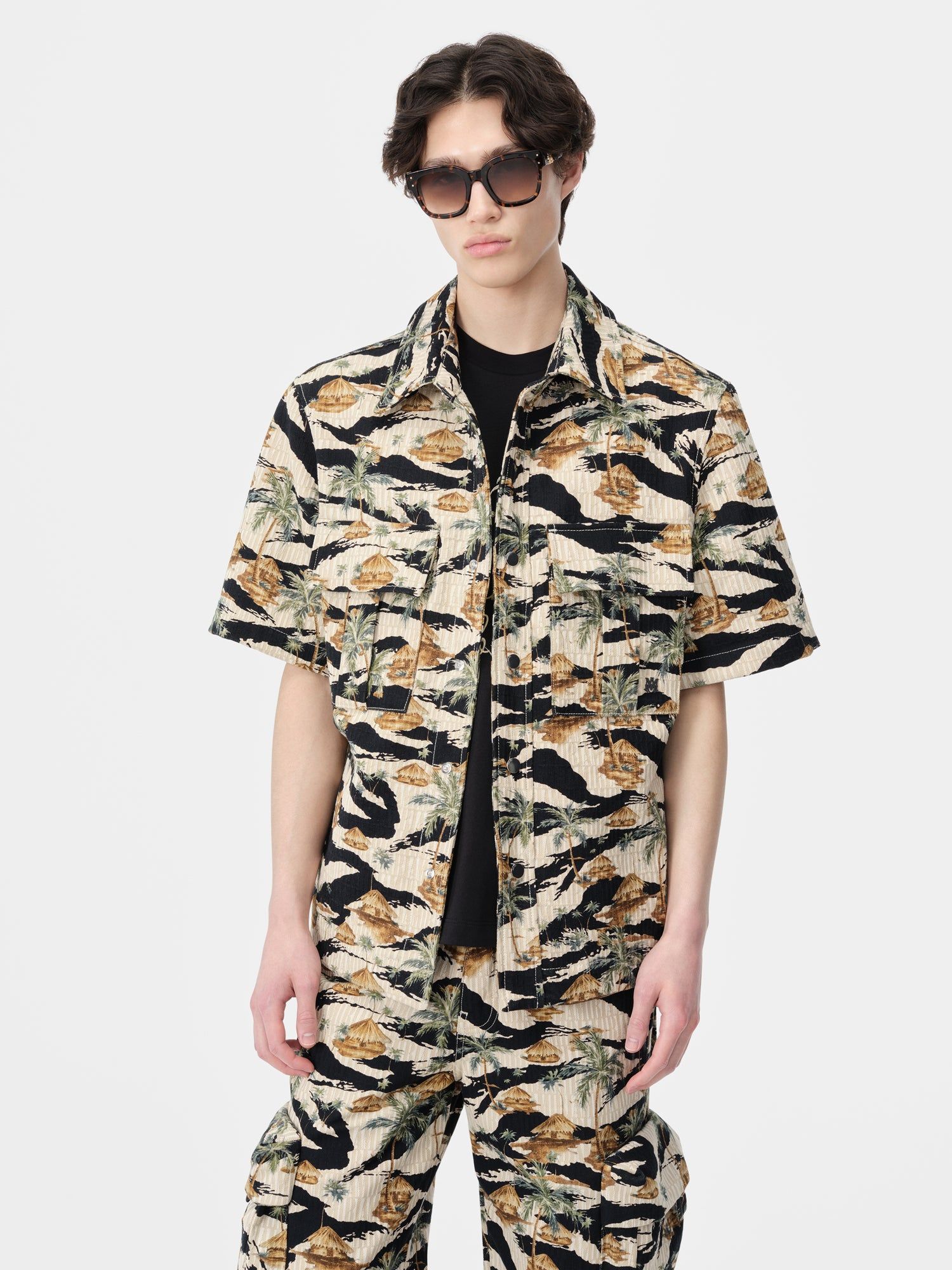 Amiri Repeat Palm Camp Shirt Denim Erkek Mojave Desert | IMW397420