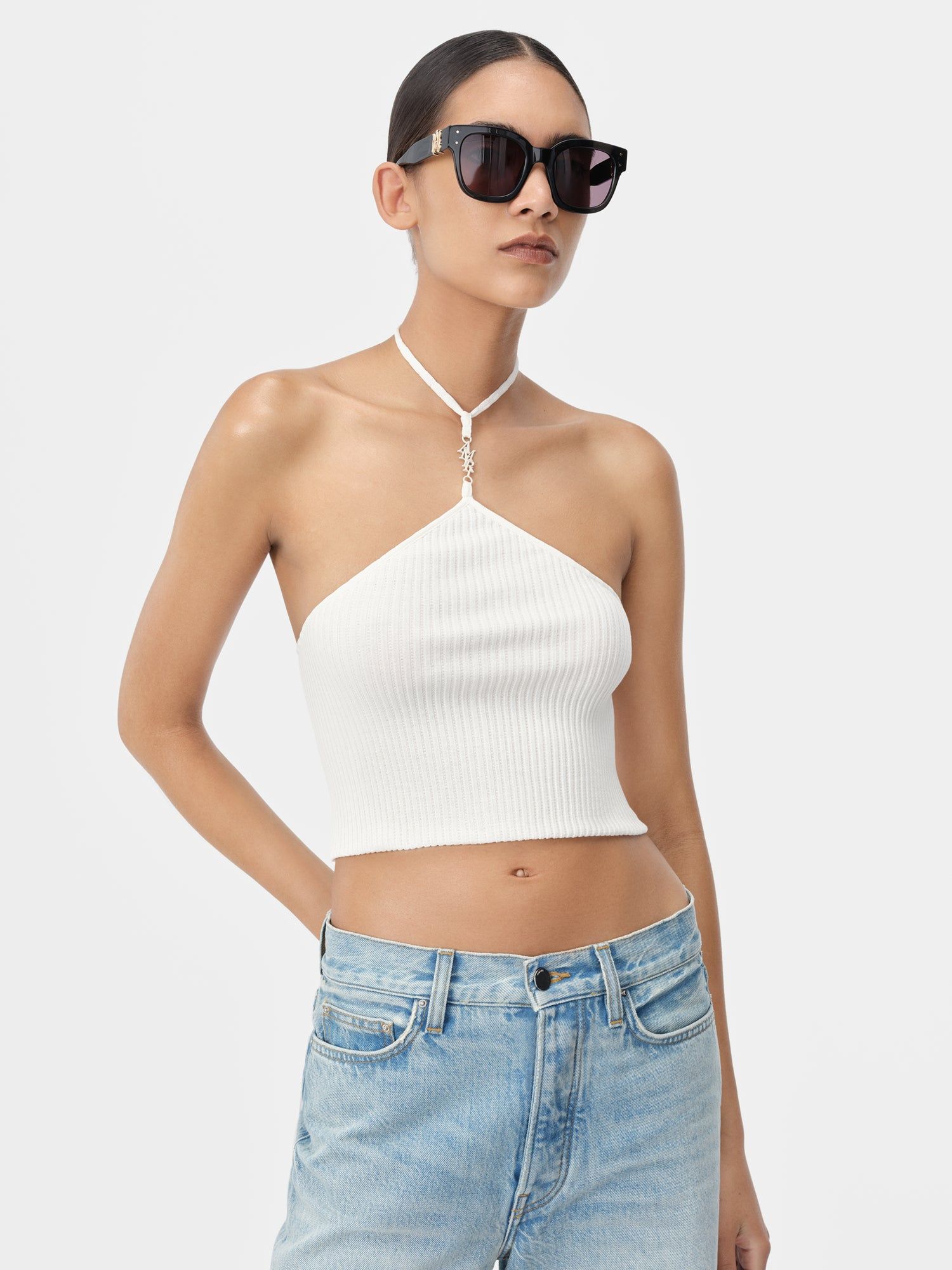 Amiri Stacked Halter Top Triko Kadın Alabaster | QTN549387